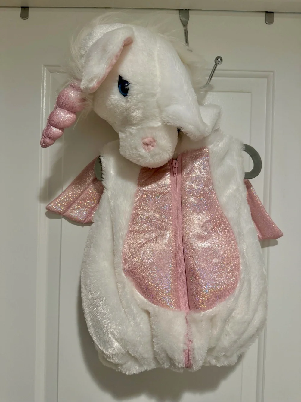 White & Pink Plush Winged Unicorn Costume Full Zip Dream Play Imagine